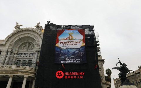 绿色和平组织在马哈瓦尔皇家加勒比海公园附近铺设抗议布毯，反对项目开发